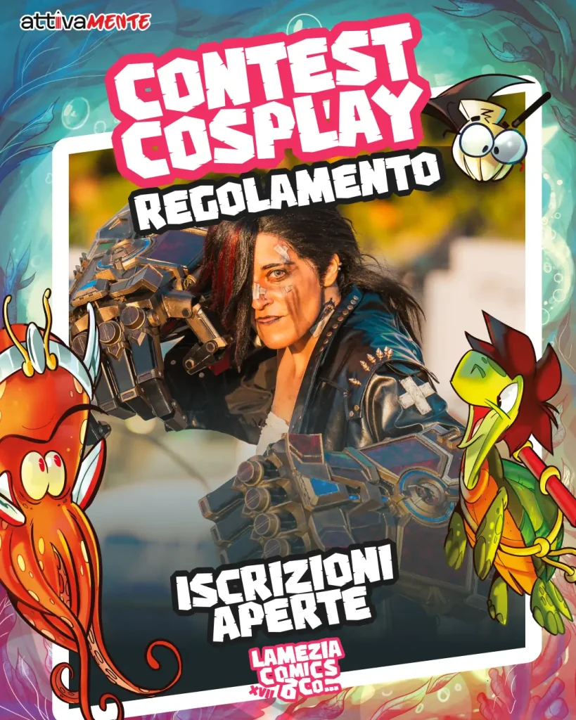 Locandina contest cosplay con guerriera cyberpunk