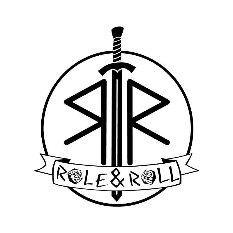Logo di Role & Roll. Due simboli, simili a rune celtiche (R e R), con in mezzo una spada.