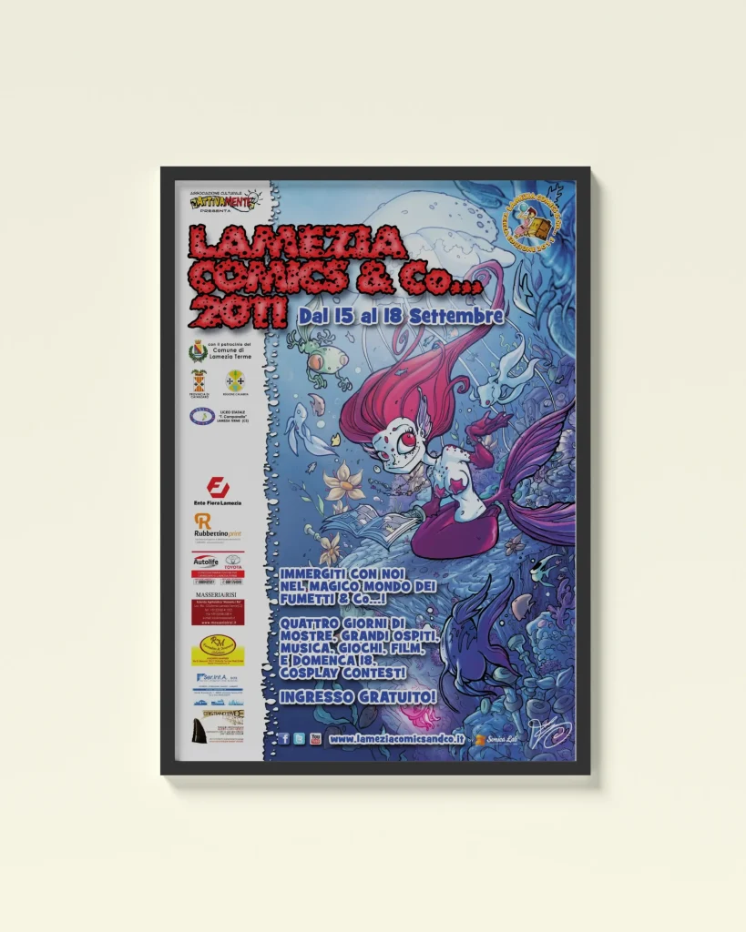 Locandina Lamezia Comics con sirena illustrata