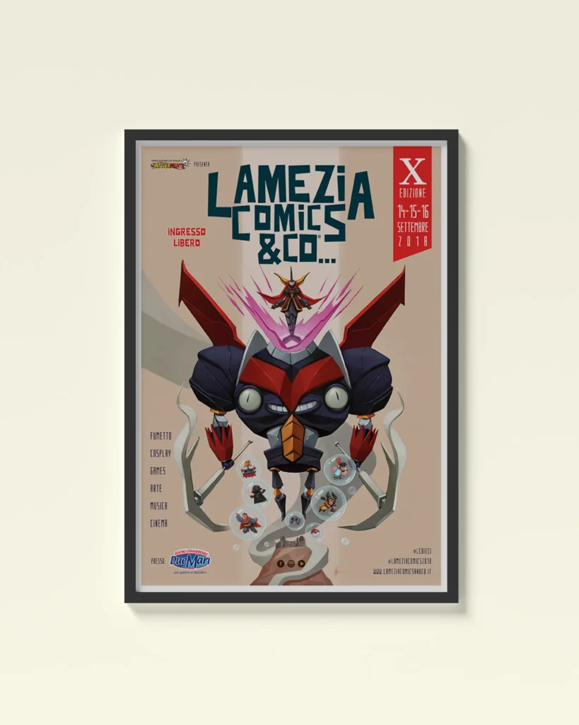 Locandina Lamezia Comics con robot illustrato