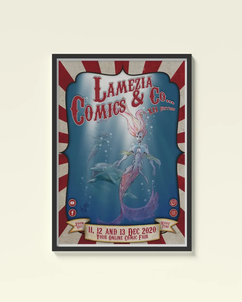 Poster Lamezia Comics con sirena e delfino