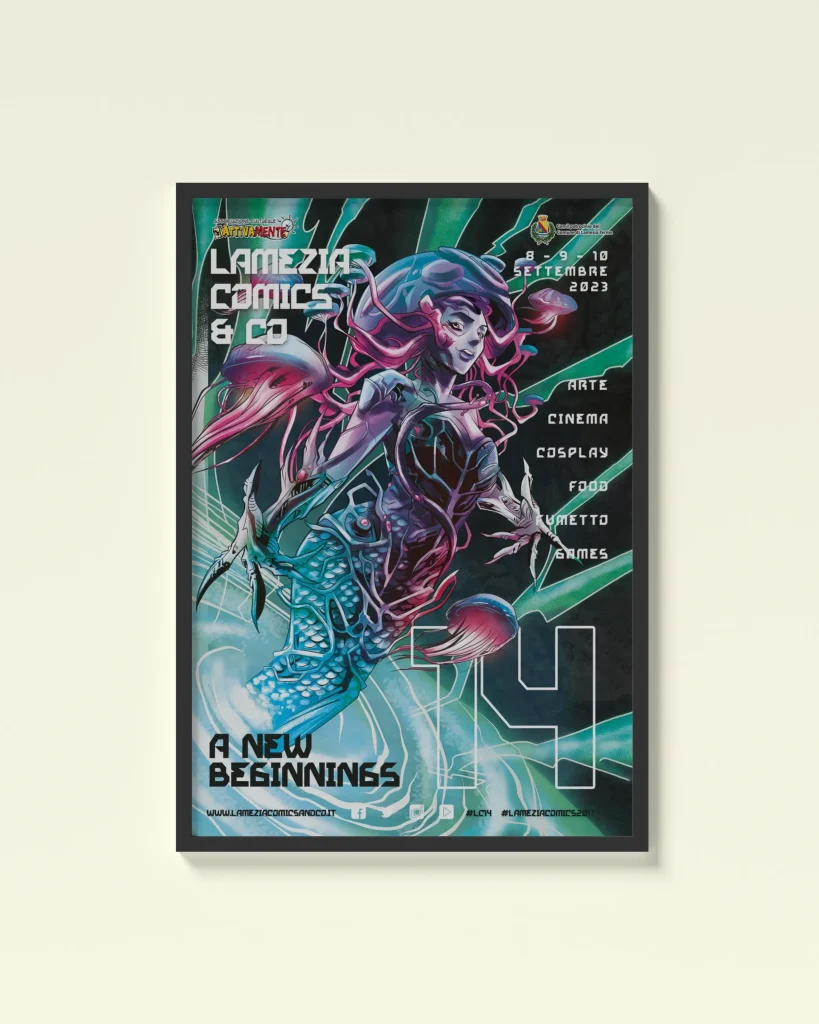 Poster Lamezia Comics con sirena futuristica