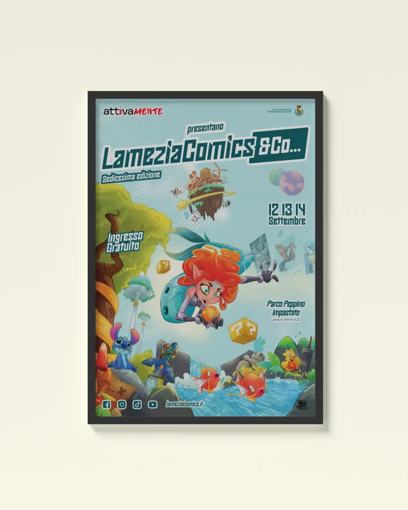 Poster Lamezia Comics con personaggi fantasy