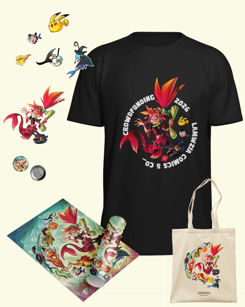 Maglietta nera con illustrazione fantasy colorata