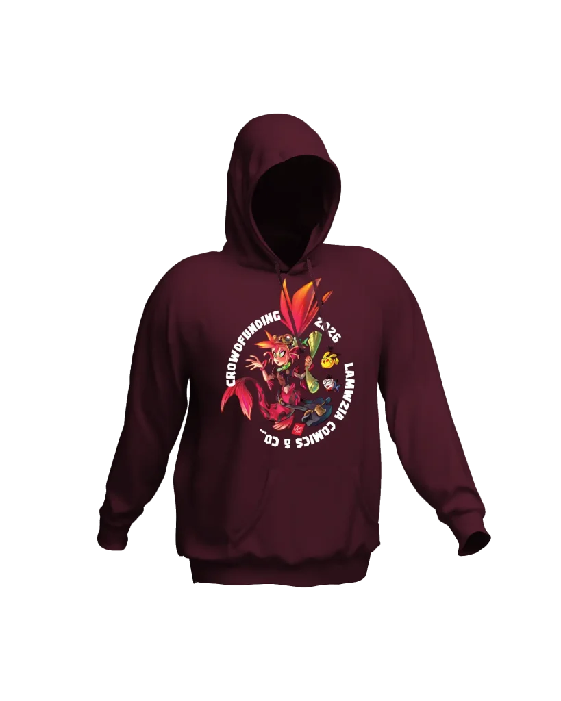 Felpa bordeaux con illustrazione fantasy colorata