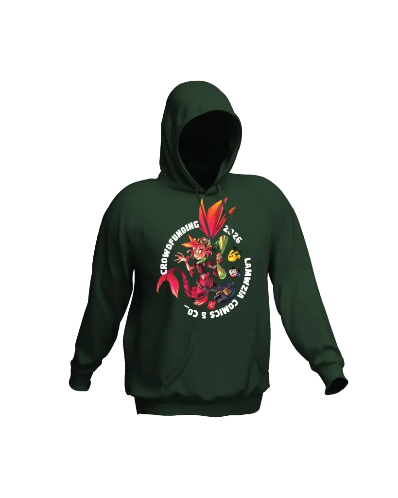 Felpa verde con illustrazione fantasy colorata