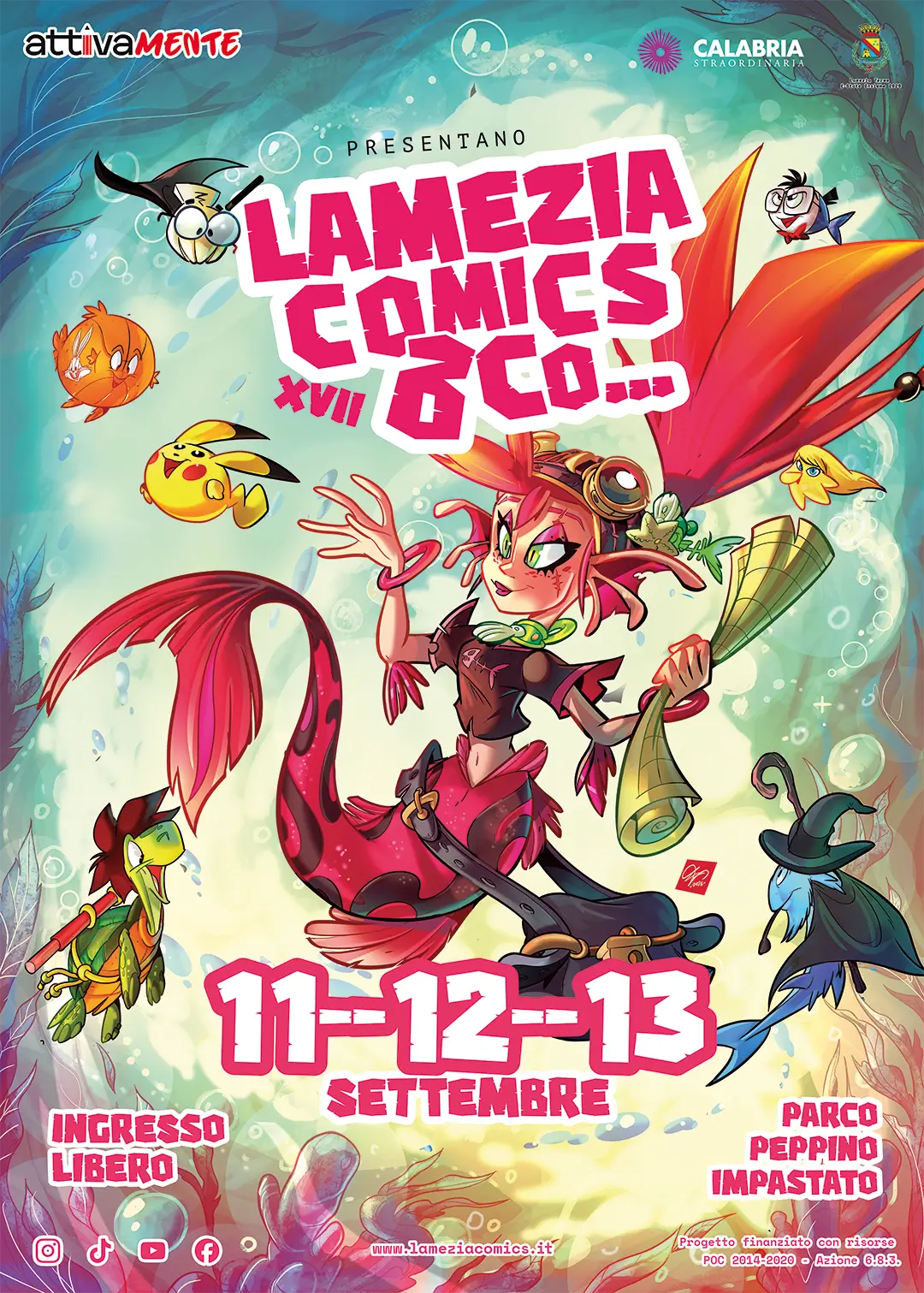 Locandina Lamezia Comics & Co. 2020 con sirena illustrata